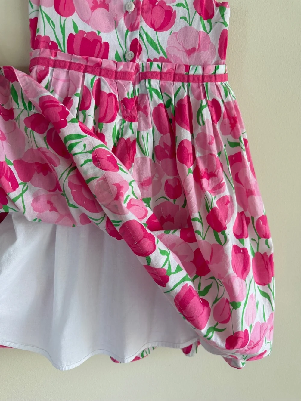 Janie and Jack Tulip Floral Pink White Cotton Sleeveless Dress Girls Size 4 Y